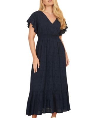 Women's Cotton Broderie Anglaise Wrap Midi Dress