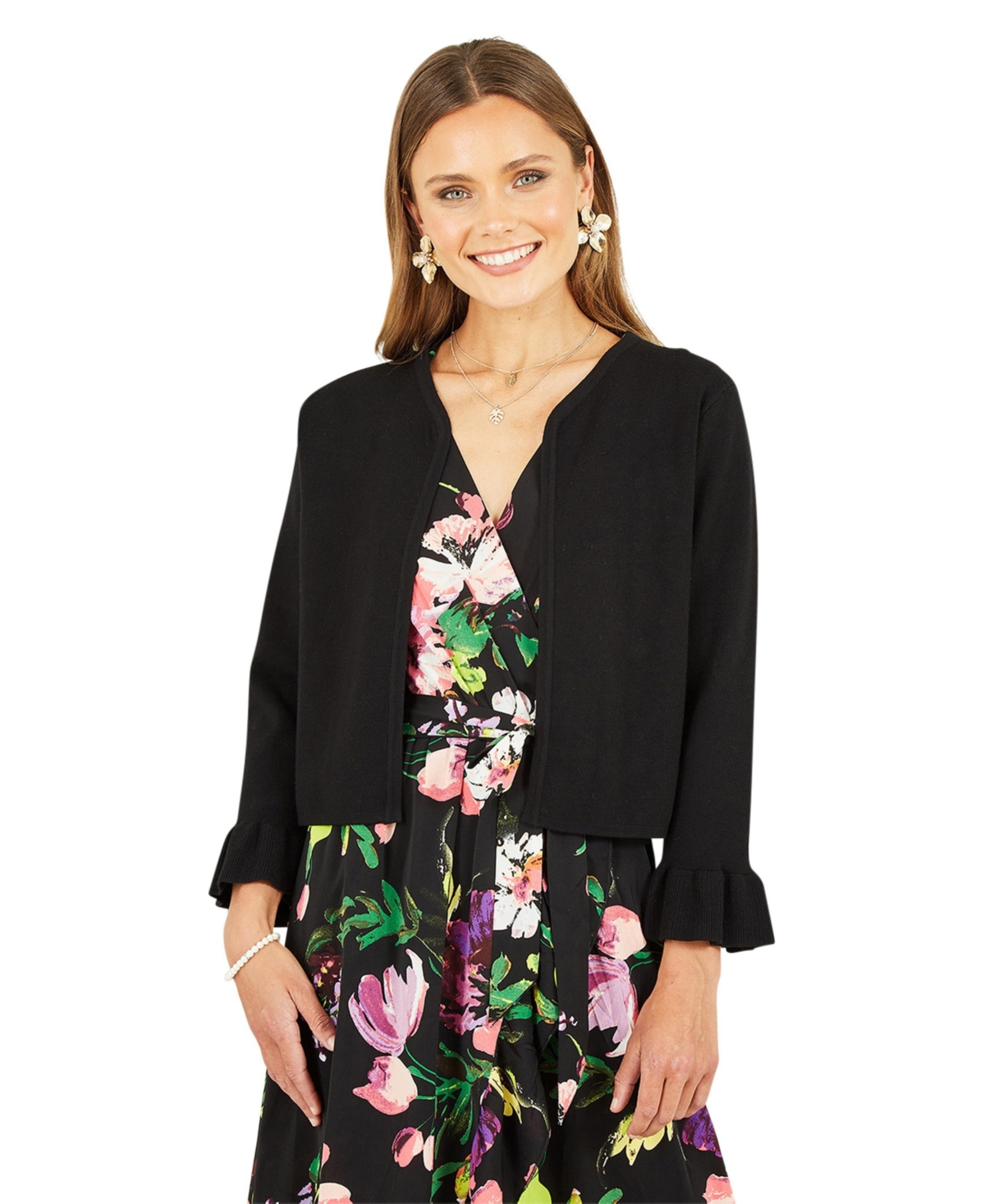 Yumi Women's Cropped Cardigan With Bell Sleeves