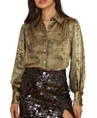 Women's Metallic Relaxed Balloon Sleeve Shirt