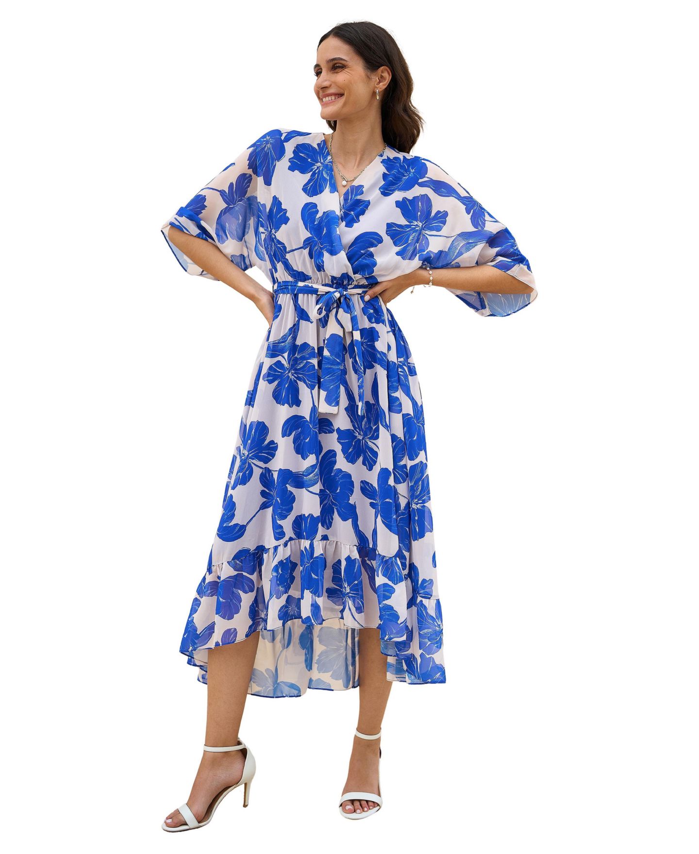 Женское платье Yumi Midi Dip Hem Wrap, цвет: Синий — фото 2