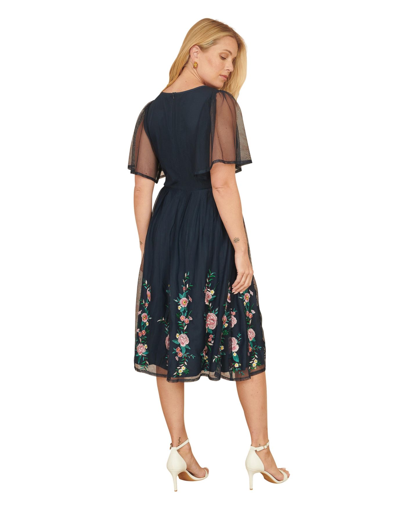 Женское платье Yumi Embroidered Mesh Sleeve Prom, цвет: Тёмно-синий — фото 3