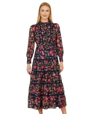 Blossom Print Lace Trim Maxi Dress