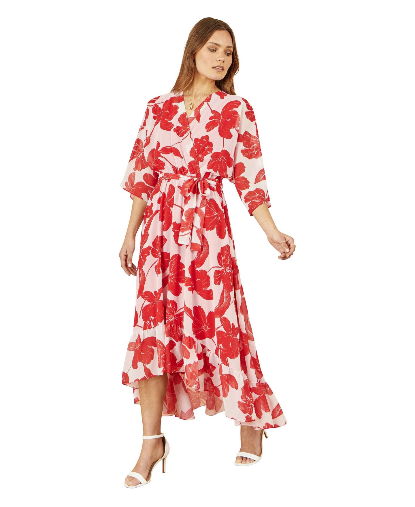 Женское платье Yumi Midi Dip Hem Wrap, цвет: Красный — фото 4