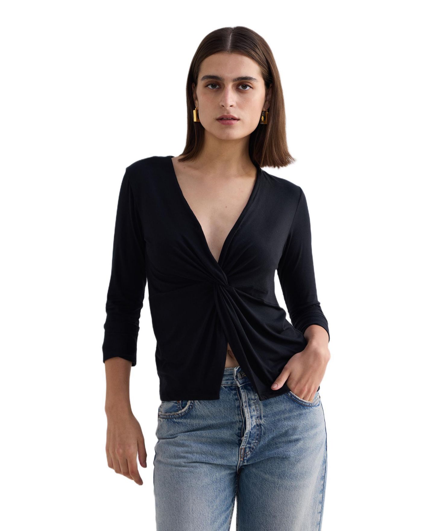 Женская рубашка Reistor Twist Front Knit in Black, цвет: Чёрный — фото 1