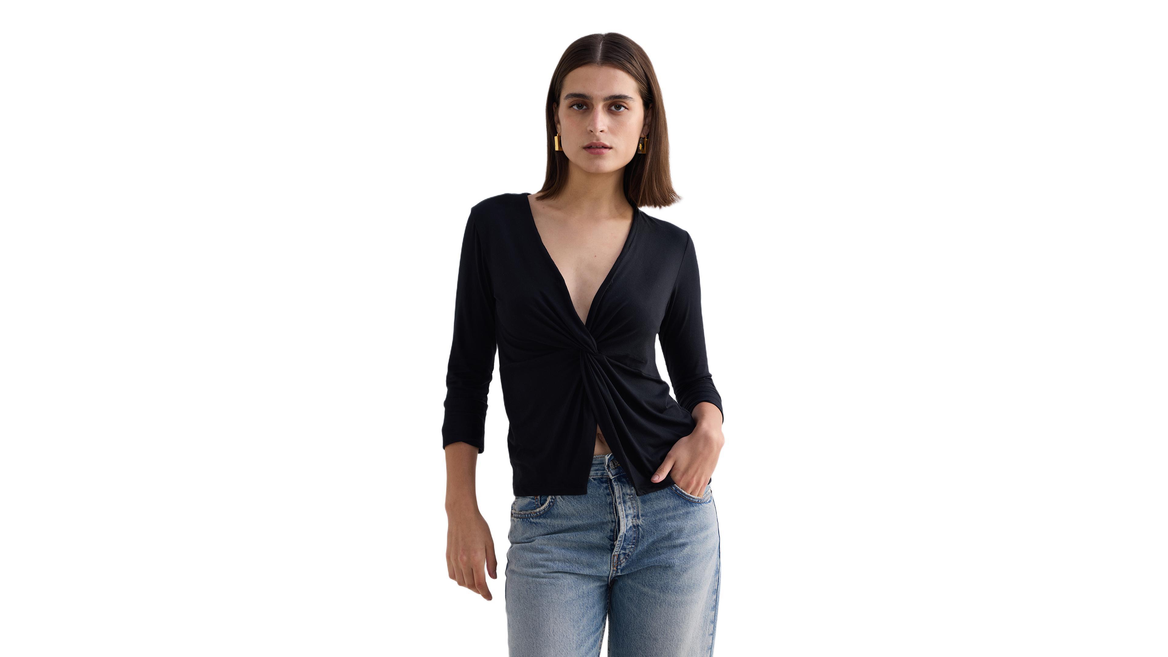 Reistor Women's Twist Front Knit Shirt Black