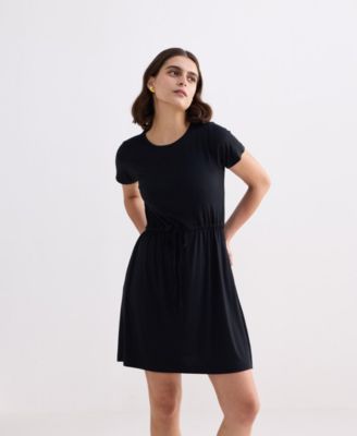 Women's Drawstring Short T-shirt Dress in Black