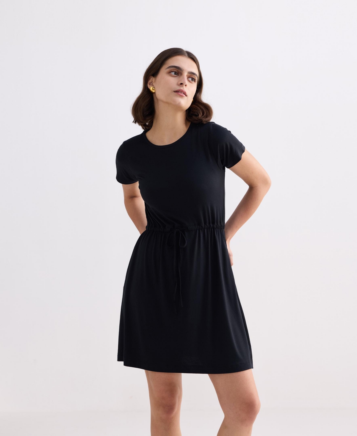 Reistor Women's Drawstring Short T-shirt Dress Black