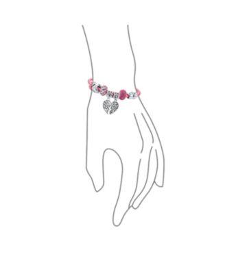 2 Piece Best Friend Heart Charm Bracelet Pink Leather & Silver Clasp 6.5-8.5In