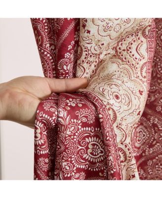 William Boho Damask Striped Patterned Window Back Tab Rod Pocket Curtains Bedroom - Light Blocking Darkening Window Panels, Set of 2