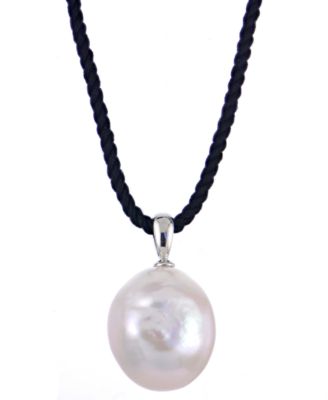 Macy's - Cultured Baroque Pearl (12-13mm) Black Cord Necklace in Sterling Silver