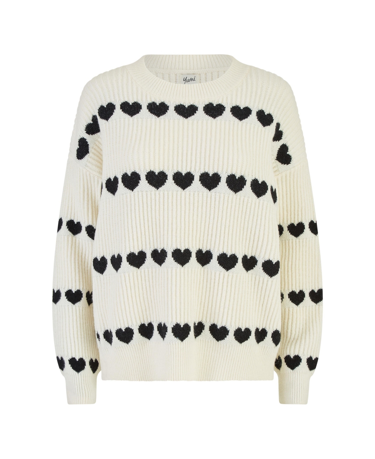 Yumi Women's Knitted Heart Stripes Sweater