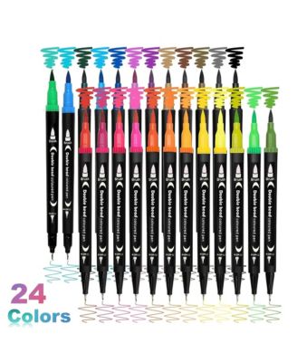 24 Colors Double Ended Art Marker Pens Set, Suitable For Artist Fine & Brush Coloring Markers, Students Back To School Kit Gifts