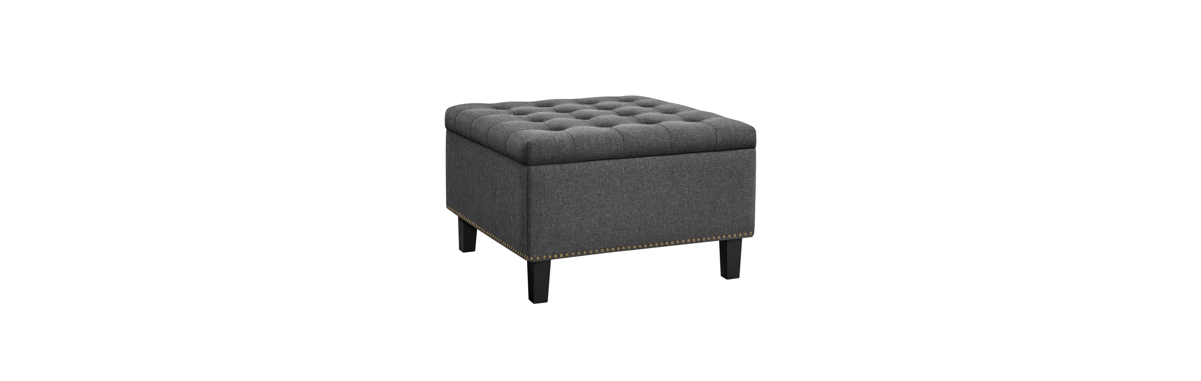 Button-Tufted 50-inch Ottoman Entryway Bench Footstool Bench Dark Gray