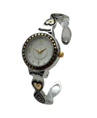 Elegant Heart Detailed Band Bangle Women Watch, Two Tone