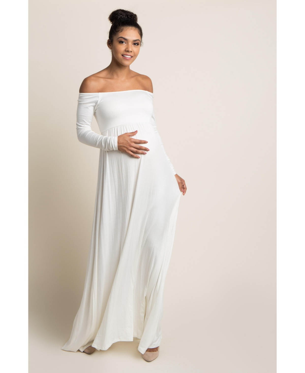 Pinkblush Maternity Pink Solid Off Shoulder Maxi Dress