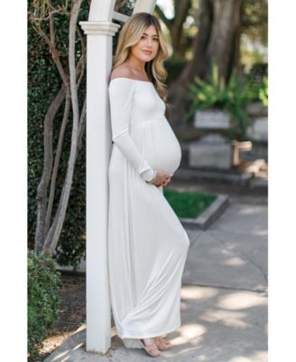 Maternity Pink Solid Off Shoulder Maxi Dress