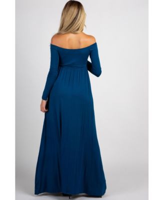 Maternity Pink Solid Off Shoulder Maxi Dress