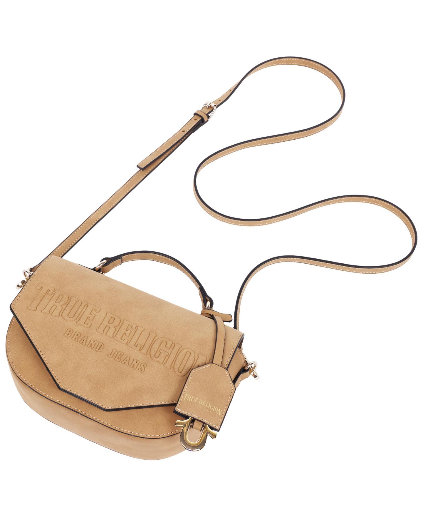 Женская сумка True Religion Trapunto Logo Suede Flap Crossbody, цвет: Верблюжий — фото 2
