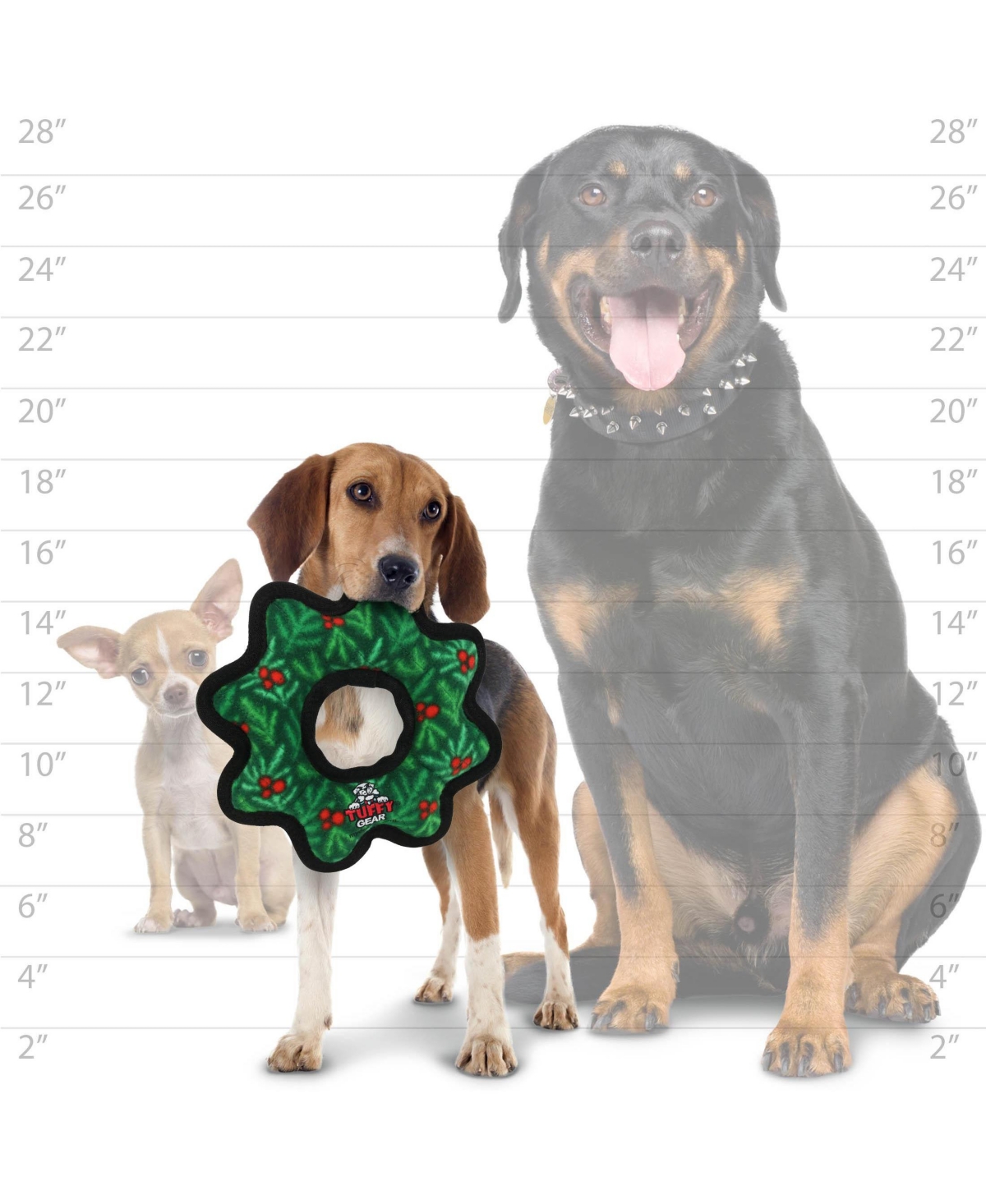 Tuffy Holiday Medium Gear Ring Wreath 2 Pack, Durable Plush Squeaky Dog Toy
