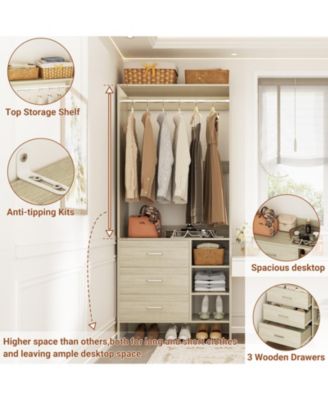 30" Freestanding Closet Organizer with Hanging Rods and Drawers, Closet System with Storage Shelves