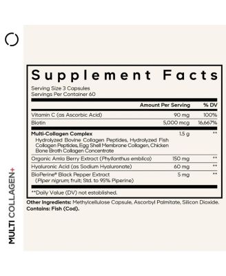 Multi Collagen Supplement With Vitamin C, Biotin 5000 mcg, Hyaluronic Acid, BioPerine, 5 Types of Collagen Grass-Fed, 180 Capsules