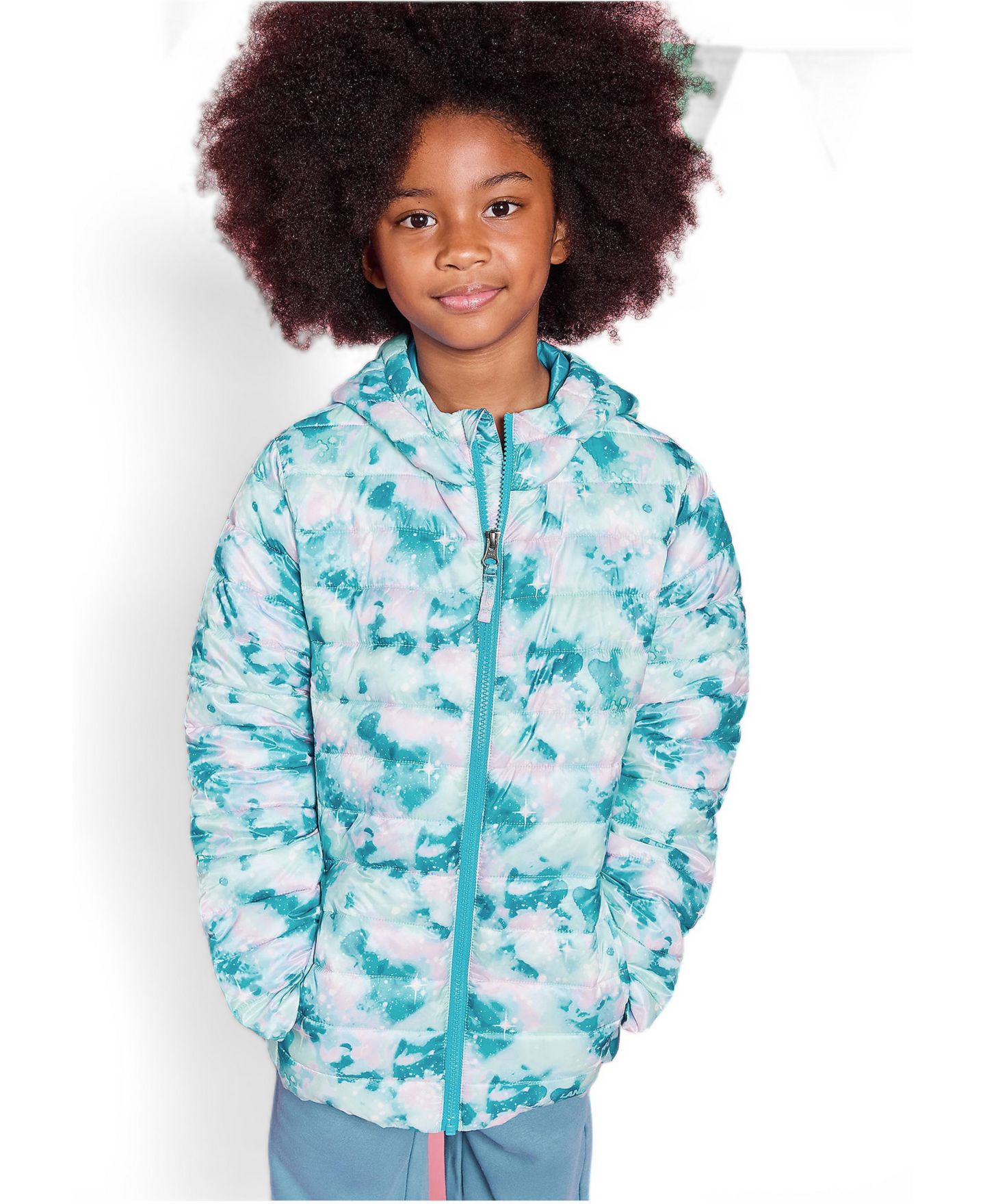 Куртка Lands' End FeatherFree Insulated Hooded Packable для девочек, цвет: Аквамариновый, вариант 1 — фото 1