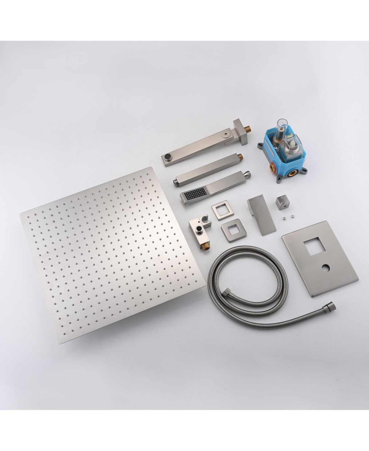 Rainsken Ceiling Mount Shower Faucet Set, Rain Mixer Shower Combo Set with Hand Shower, 16 inch Shower Head and Tub Spout, Brushed Nickel