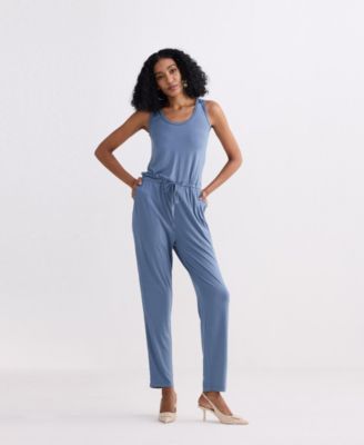 Women's Relaxed Drawstring Jumpsuit in Blue