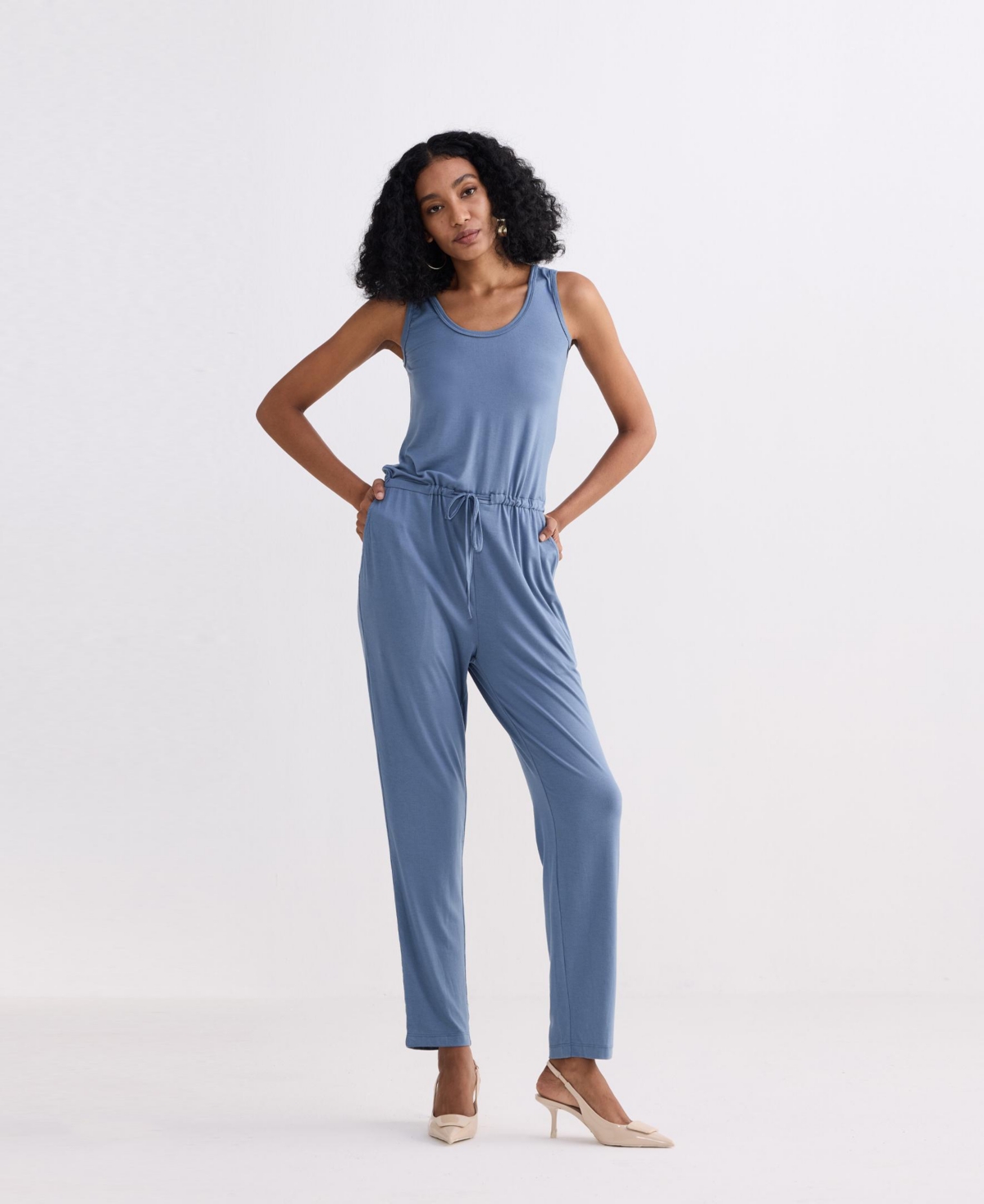 Reistor Women's Relaxed Drawstring Jumpsuit in Blue