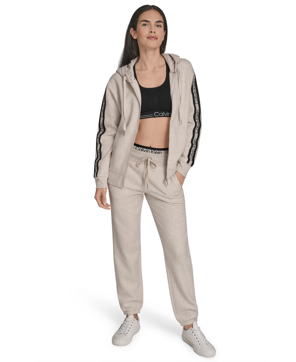 Calvin Klein Women's Performance Logo Stripe Jogger Sweatpants In Neutral