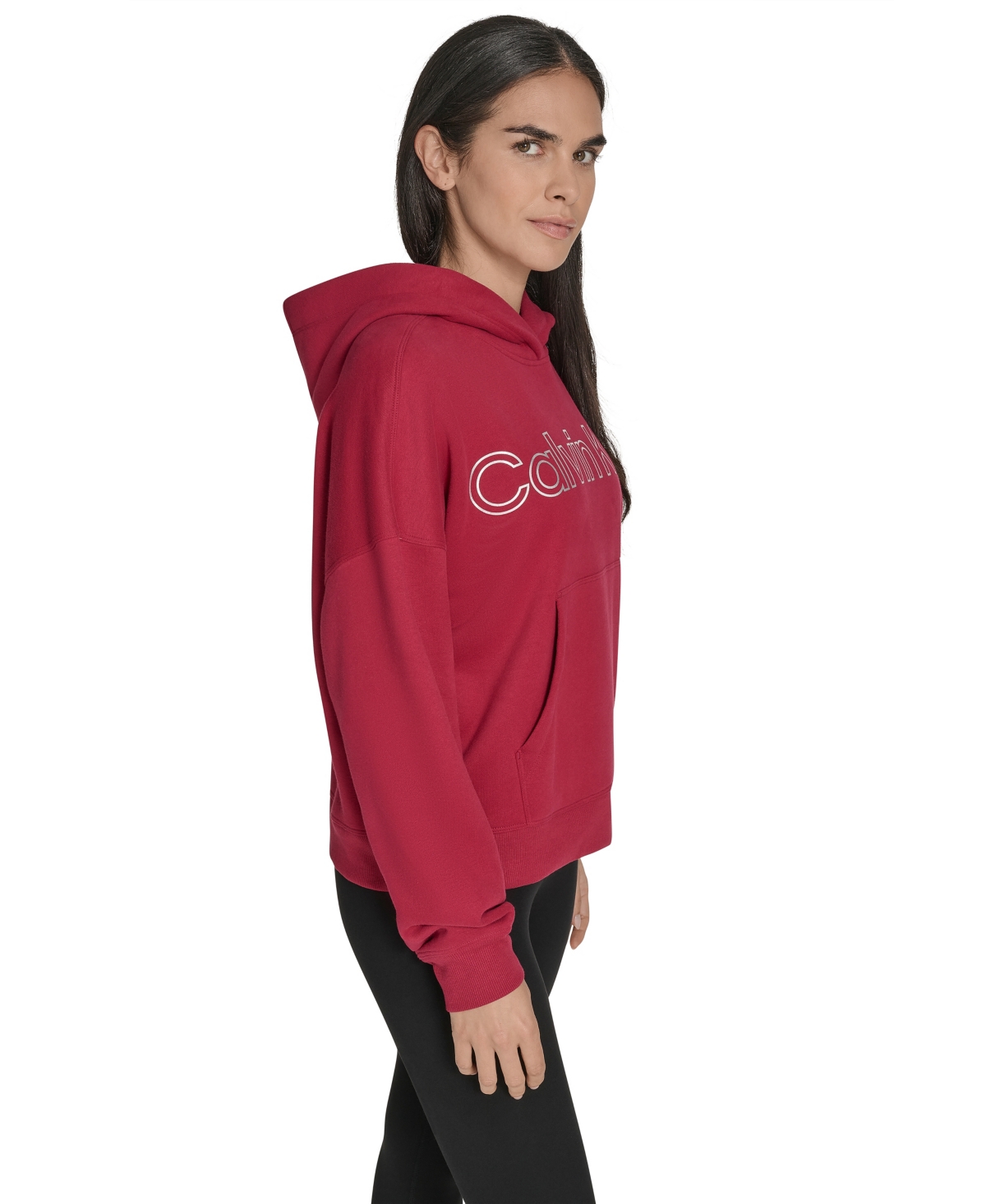 Calvin Klein Women's Performance Metallic Outline Logo Fleece Hoodie In Red