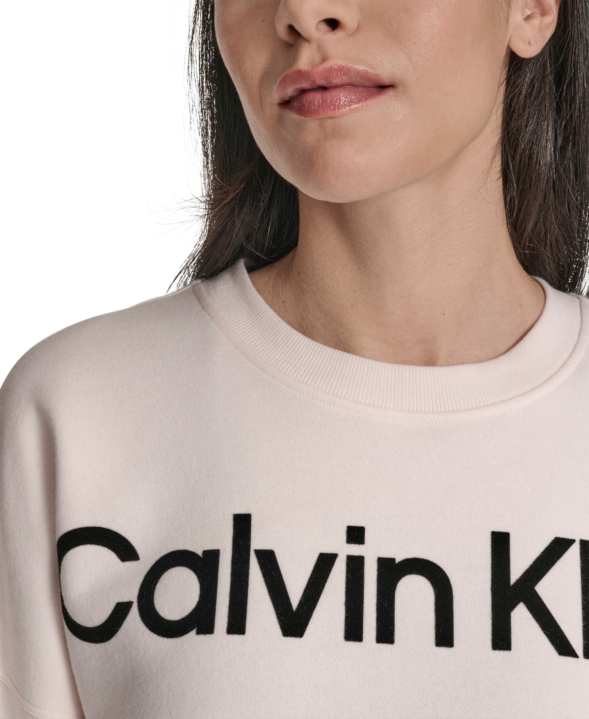 Calvin Klein Women's Performance Flocked Logo Pull-on Sweatshirt In Pink