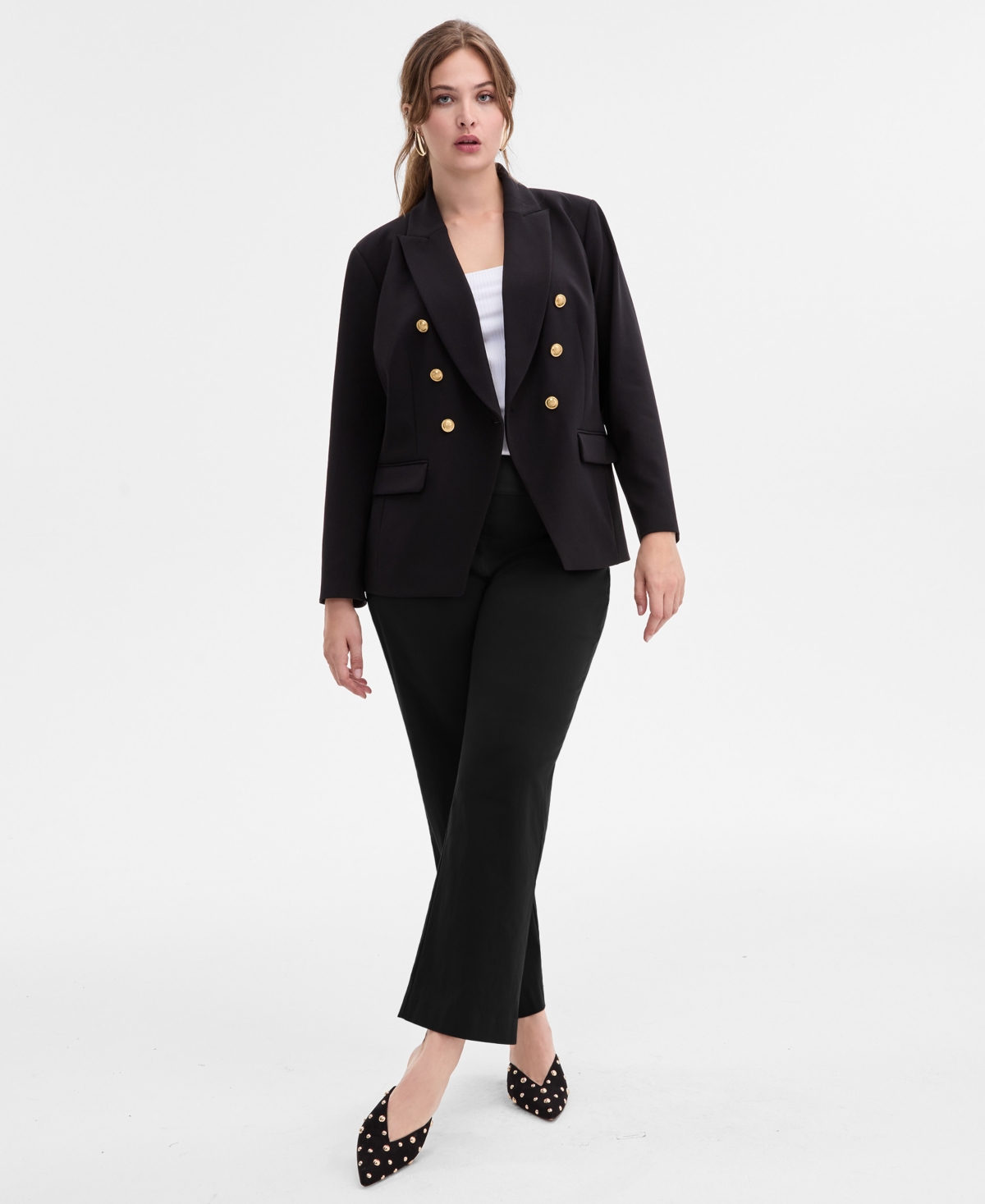 I.n.c. International Concepts Plus Size Mid-Rise Pull-On Straight-Leg Pants, Created for Macy's - Deep Black