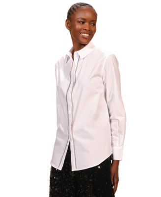 Isaac Mizrahi - Women's Embellished Poplin Long Sleeves Shirt