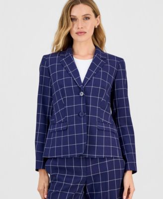 Women's Windowpane Check Notch Collar Pantsuit Set, Regular & Petite 