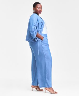 Plus Size Pull-On Wide-Leg Chambray Pants, Macy's Exclusive