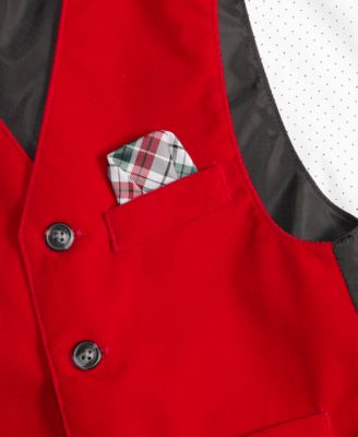 Boys' 2T-7 Red Velvet Vest, Shirt, Tie and Pants, 4-Piece Set