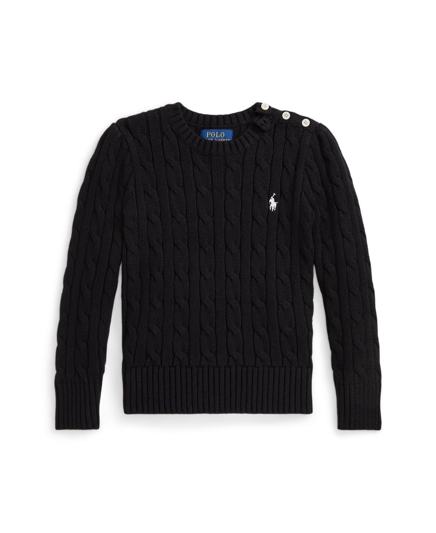 Свитер Polo Ralph Lauren Crewneck Cable Knit Sweater для девочек, цвет: Чёрный — фото 1