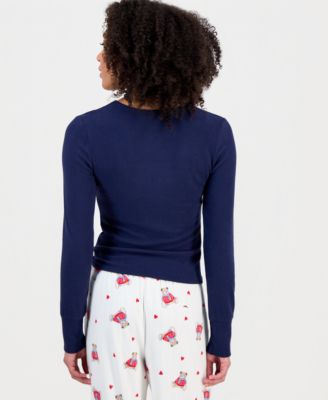 Juniors' Ribbed Long-Sleeve Embroidered Top