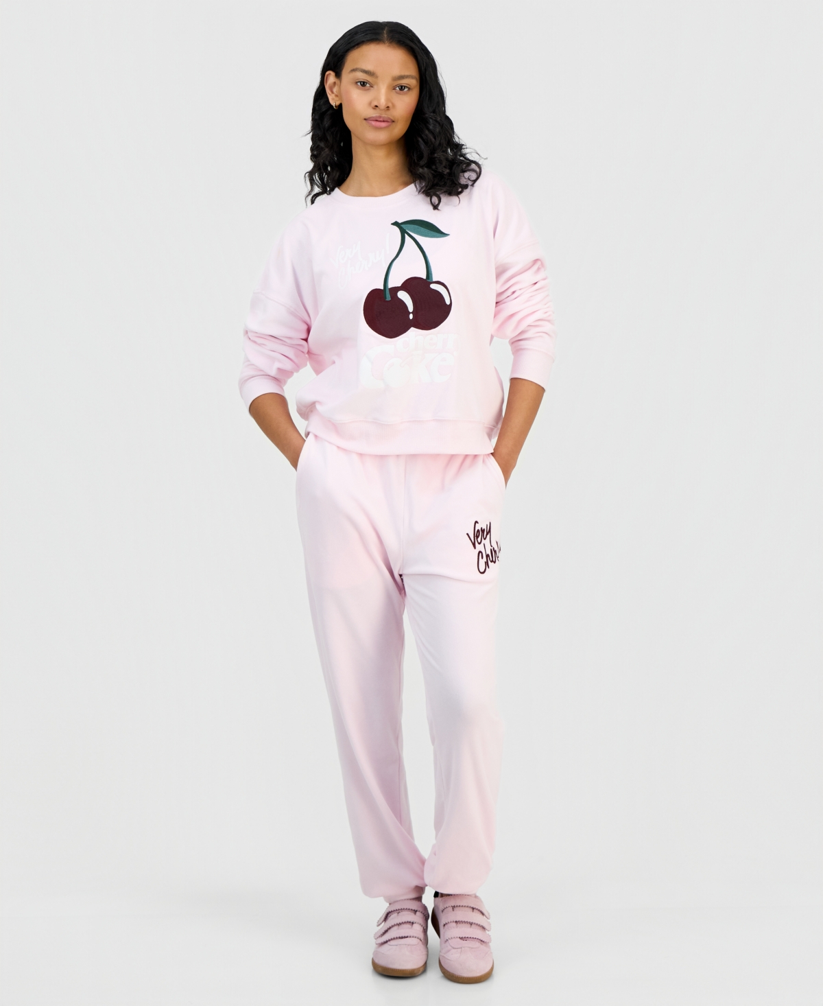 Grayson Threads, The Label Women's Embroidered Cherries Sweatshirt In Pink