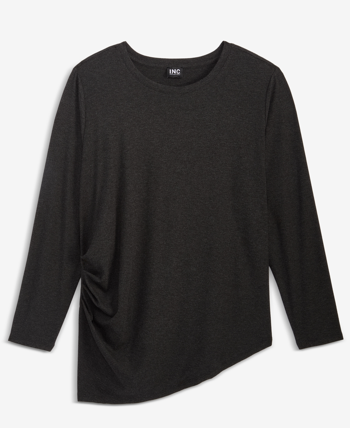 Inc International Concepts Plus Size Ribbed Asymmetrical-hem Top, Macy's Exclusive In Black