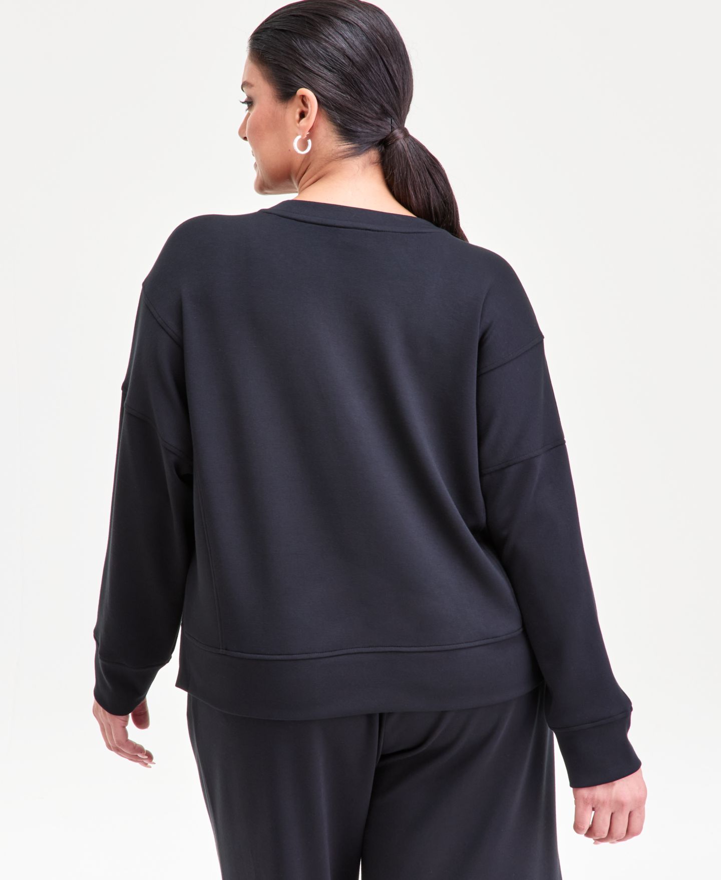 Женский топ I.N.C. International Concepts Plus Size V-Neck Knit Long-Sleeve Top, цвет: Глубокий чёрный — фото 4