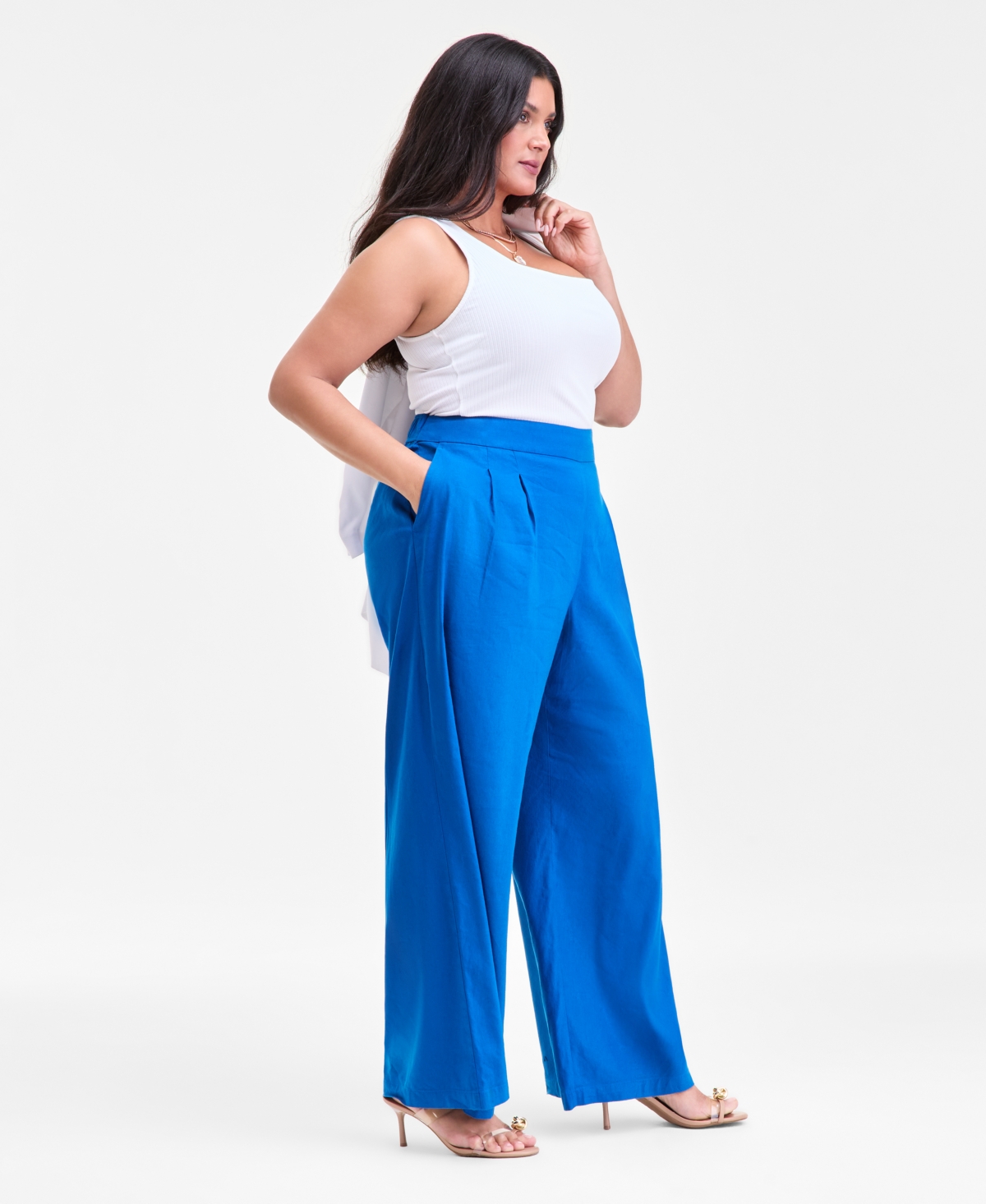 Inc International Concepts Plus Size Pull-on Linen-blend Wide-leg Pants, Macy's Exclusive