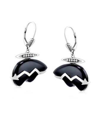 Sterling Silver Black Onyx Bear Lever Back Earrings