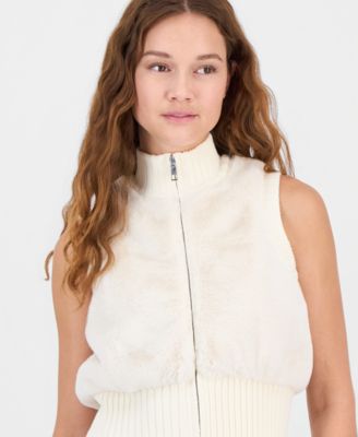 Juniors' Mock-Neck Faux-Fur Vest