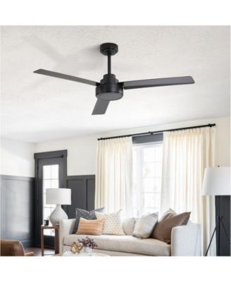 52-inch Modern Black 3-Blade without Light Ceiling Fan with Six Speed Remote Control and Timing Function for Indoor