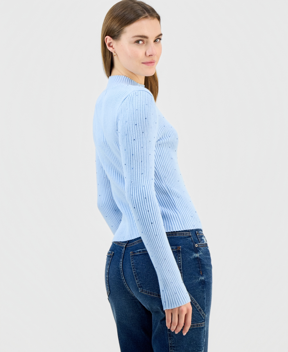 Madden Girl Juniors' Rhinestone Mock-Neck Sweater
