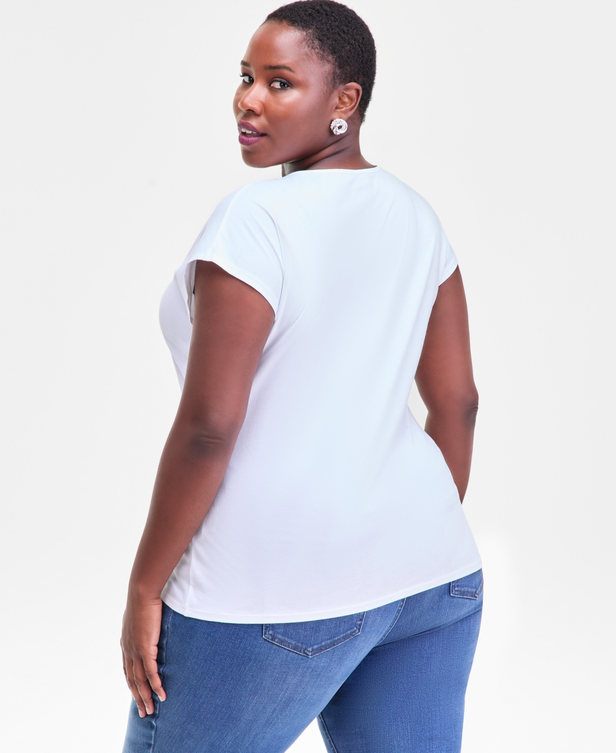 Inc International Concepts Plus Size Cotton Ruched Top, Macy's Exclusive In White