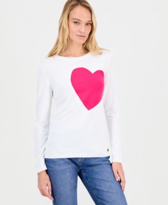 Women's Cotton Embroidered-Heart Sweater