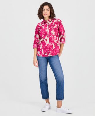 Women's Festival Floral Roll-Tab Cotton Shirt